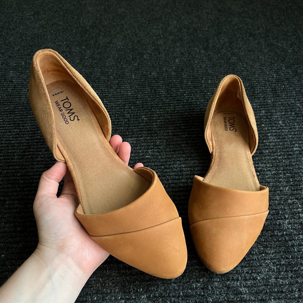 TOMS Jutti DOrsay Pointed Toe Leather Suede Flats Tan Metallic Heel Womens 8.5